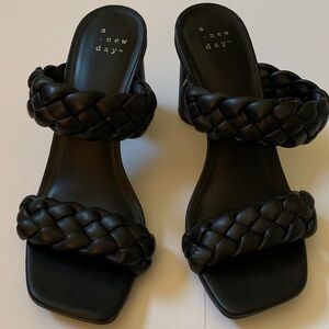 a new day Black Braided Double-Strap Heeled Slides